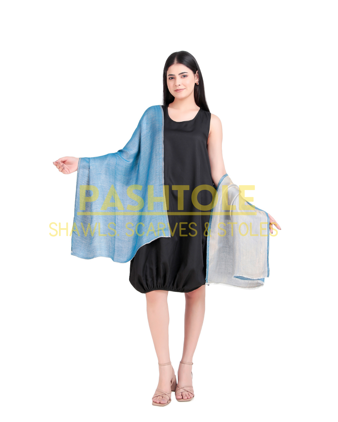 Sky Blue Zari Reversible Stole