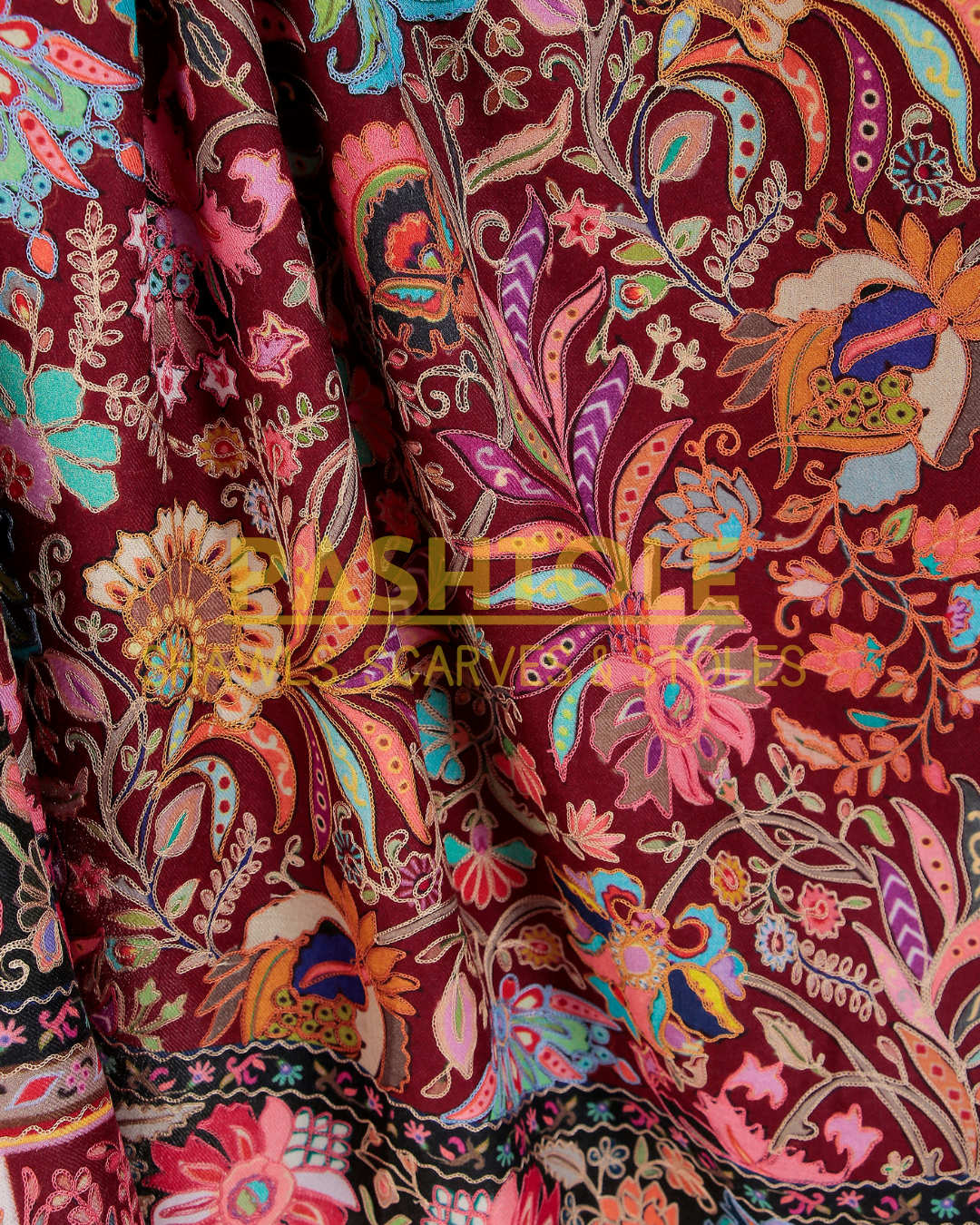 Ruby Carnation Kalamkari Shawl