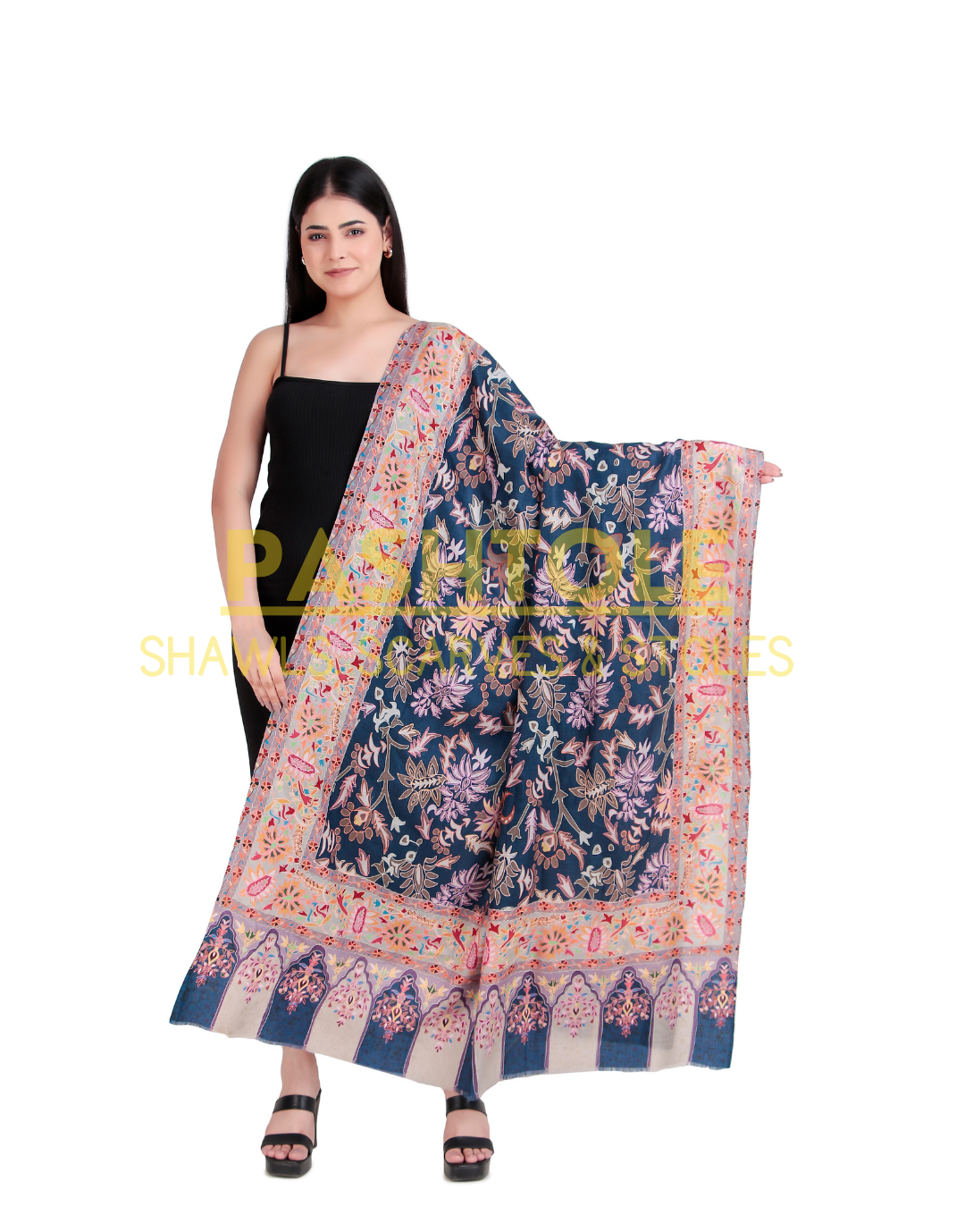 Sapphire Serenade Kalamkari Shawl