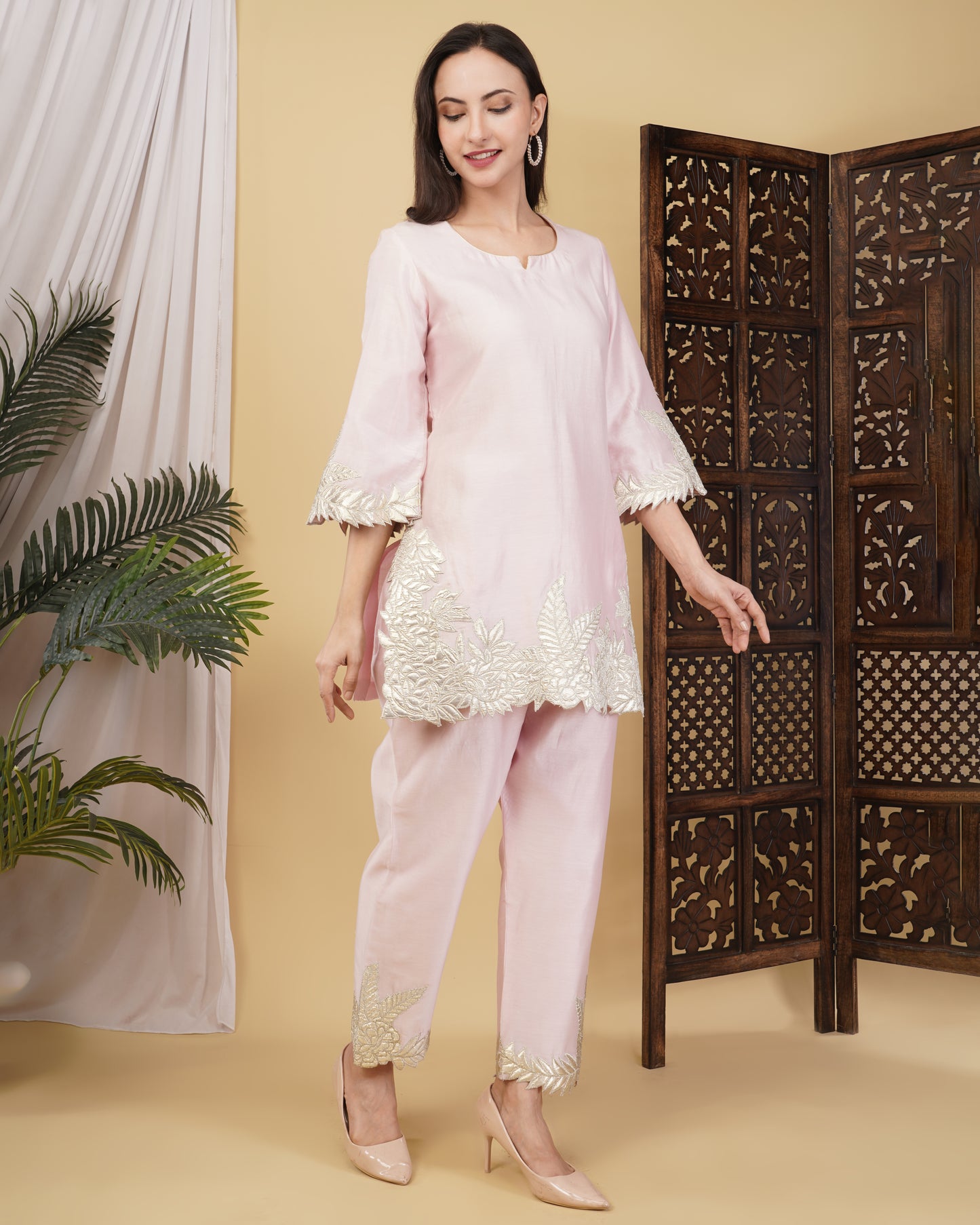 Pink Chanderi Silk Kurta Set