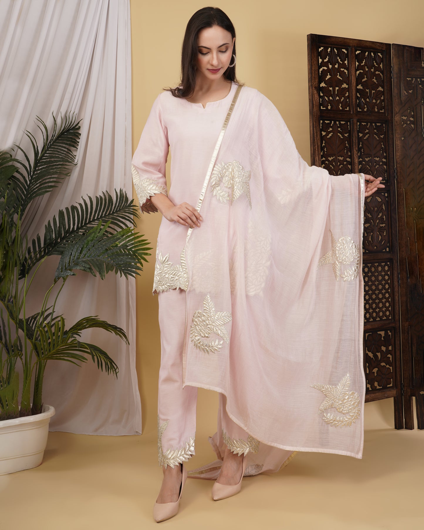 Pink Chanderi Silk Kurta Set