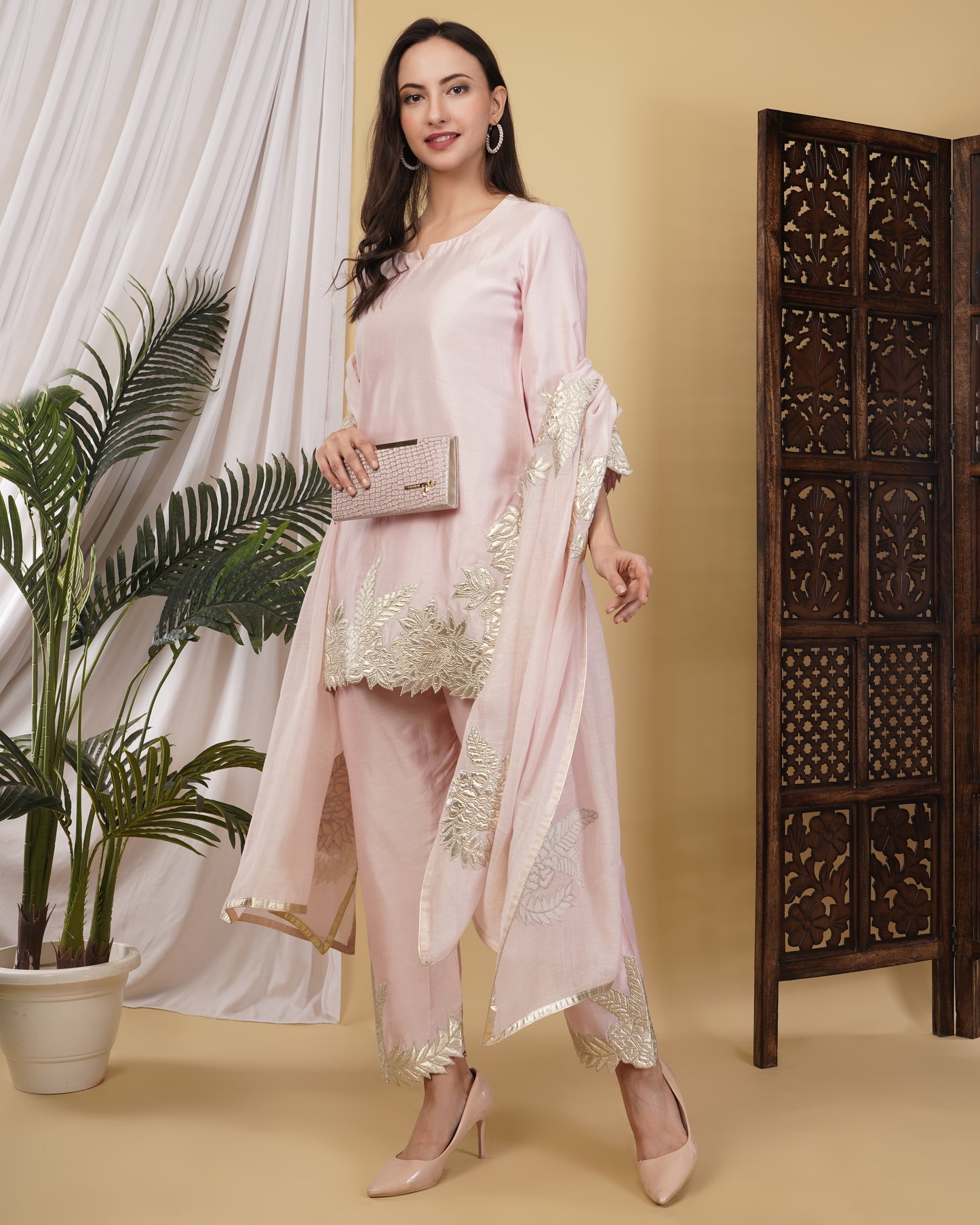 Pink Chanderi Silk Kurta Set