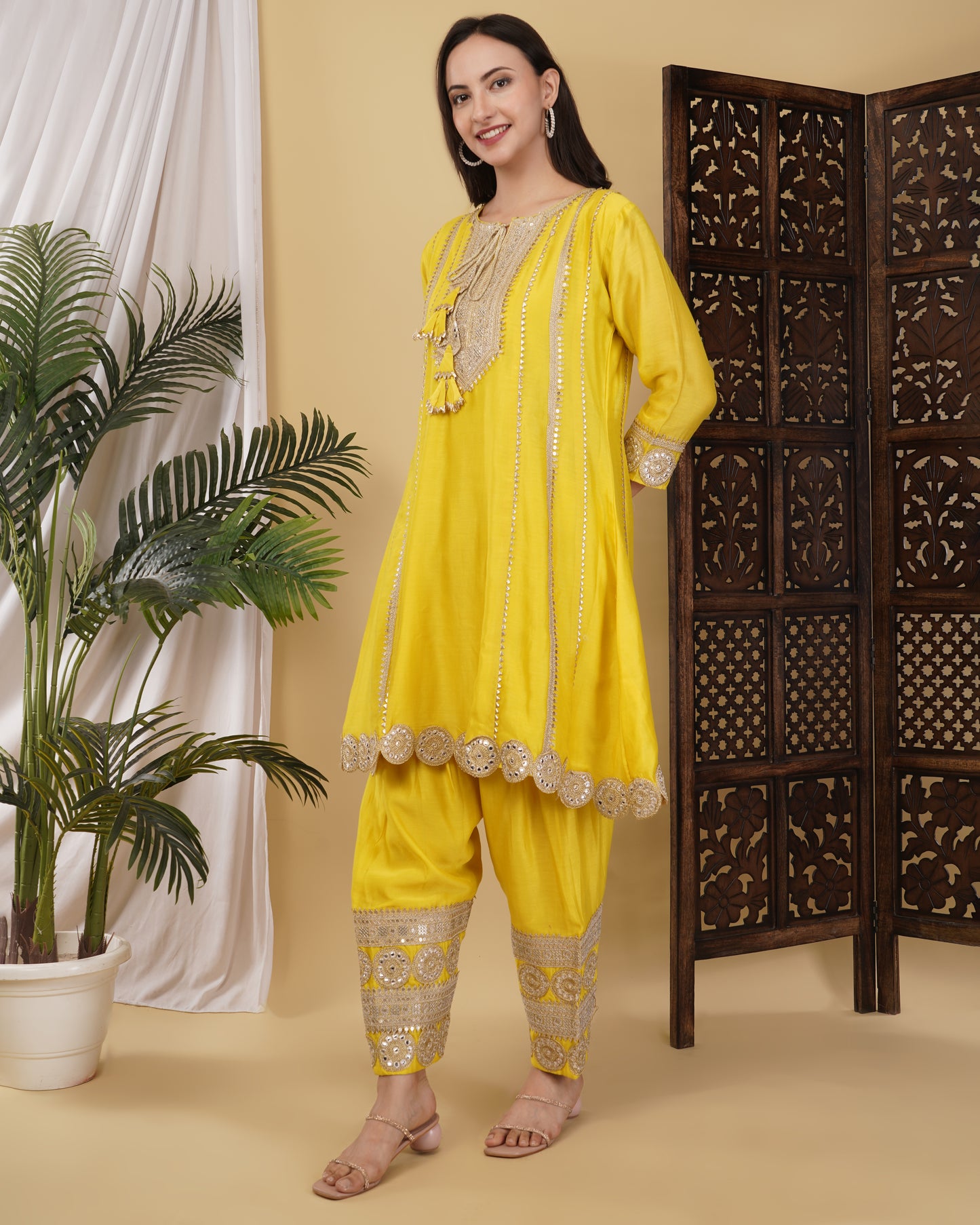 Yellow Chanderi Silk Kurta Set
