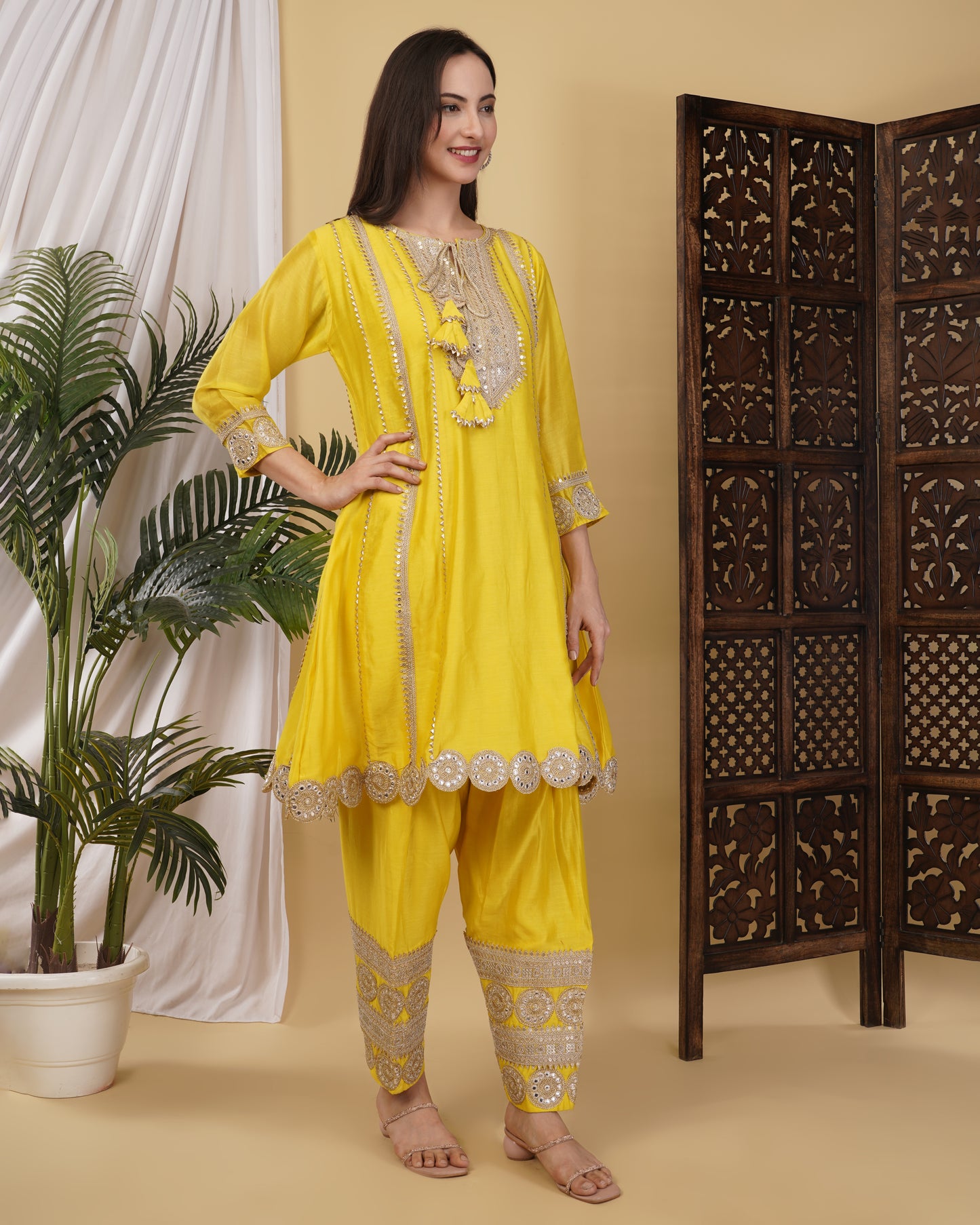Yellow Chanderi Silk Kurta Set