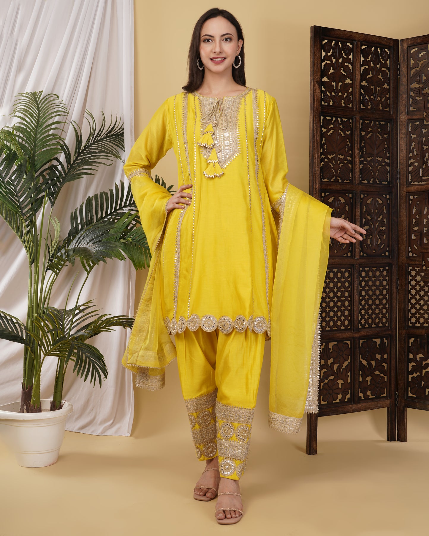 Yellow Chanderi Silk Kurta Set
