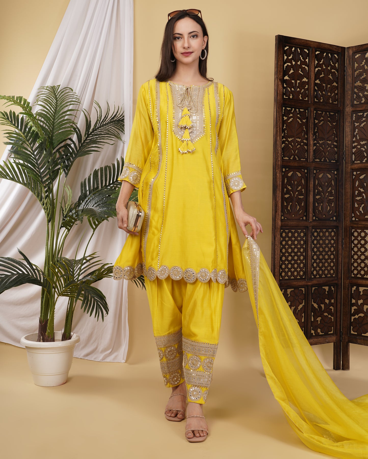 Yellow Chanderi Silk Kurta Set