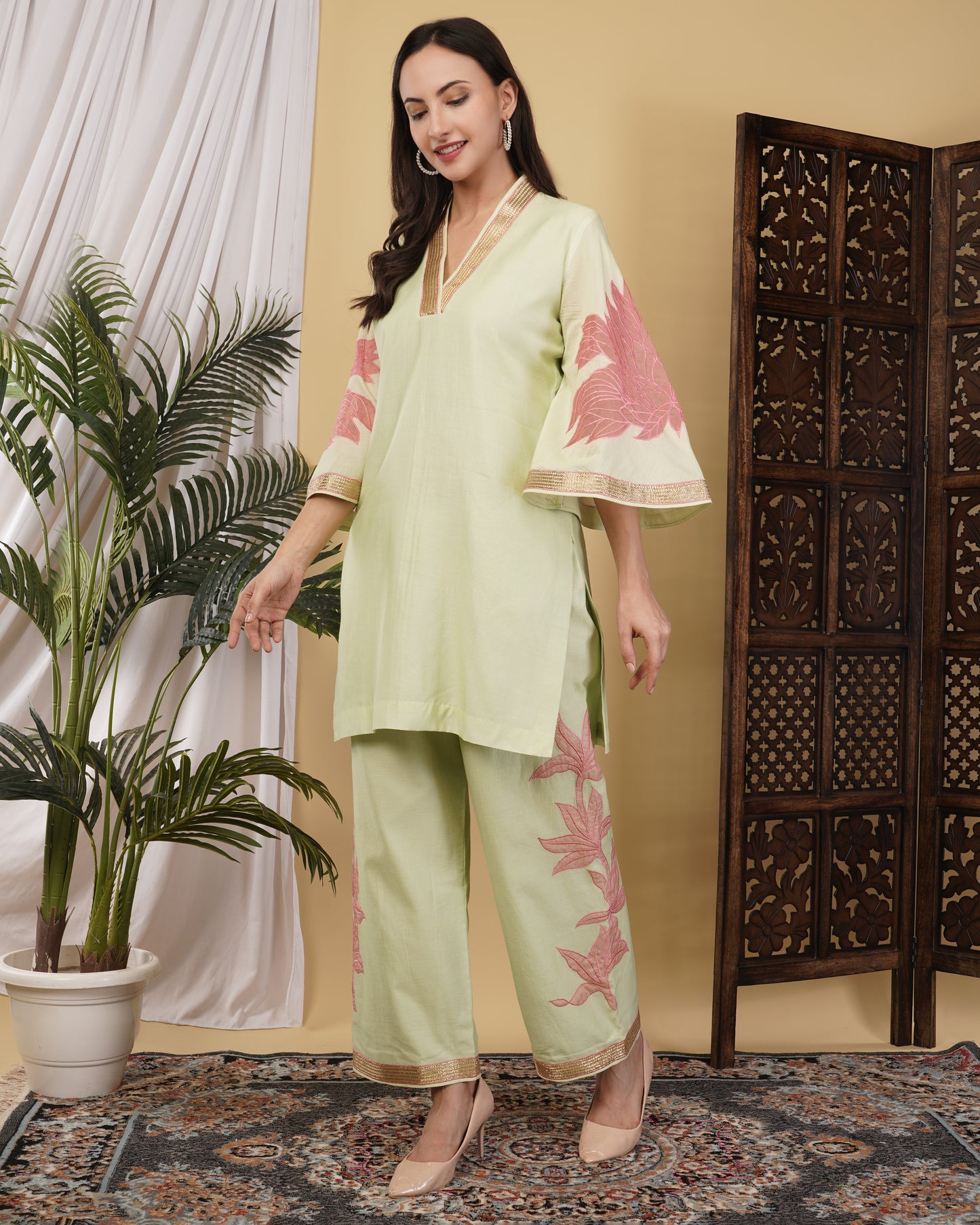 Light Pistachio Green Chanderi Silk Co-Ord set
