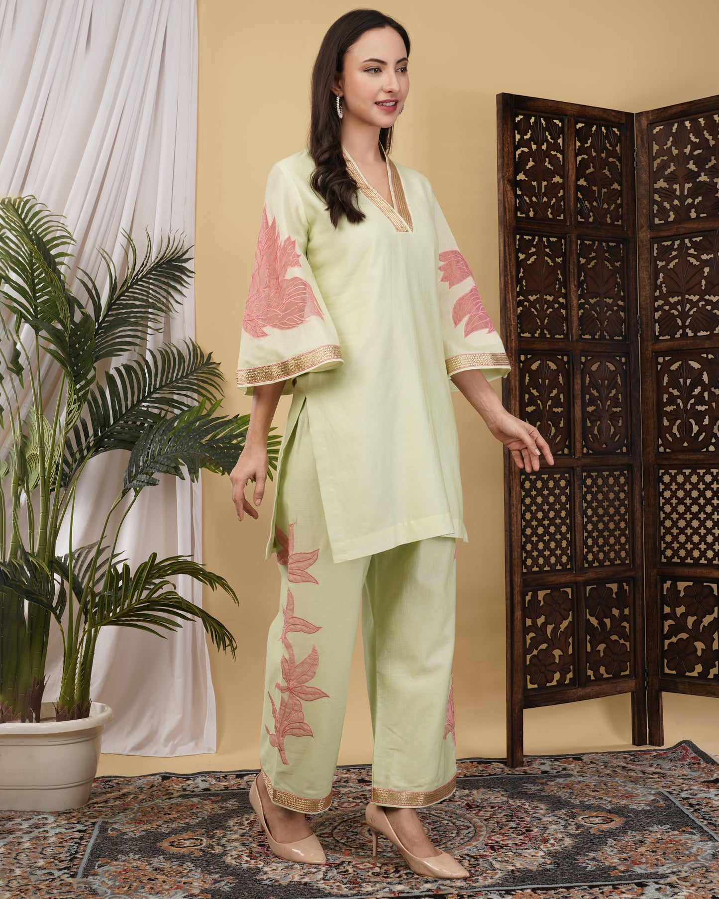 Light Pistachio Green Chanderi Silk Co-Ord set