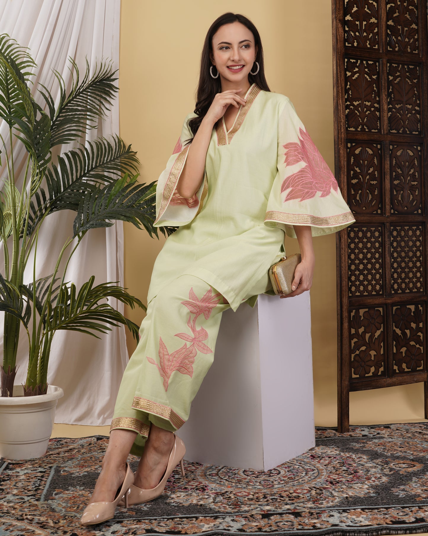 Light Pistachio Green Chanderi Silk Co-Ord set