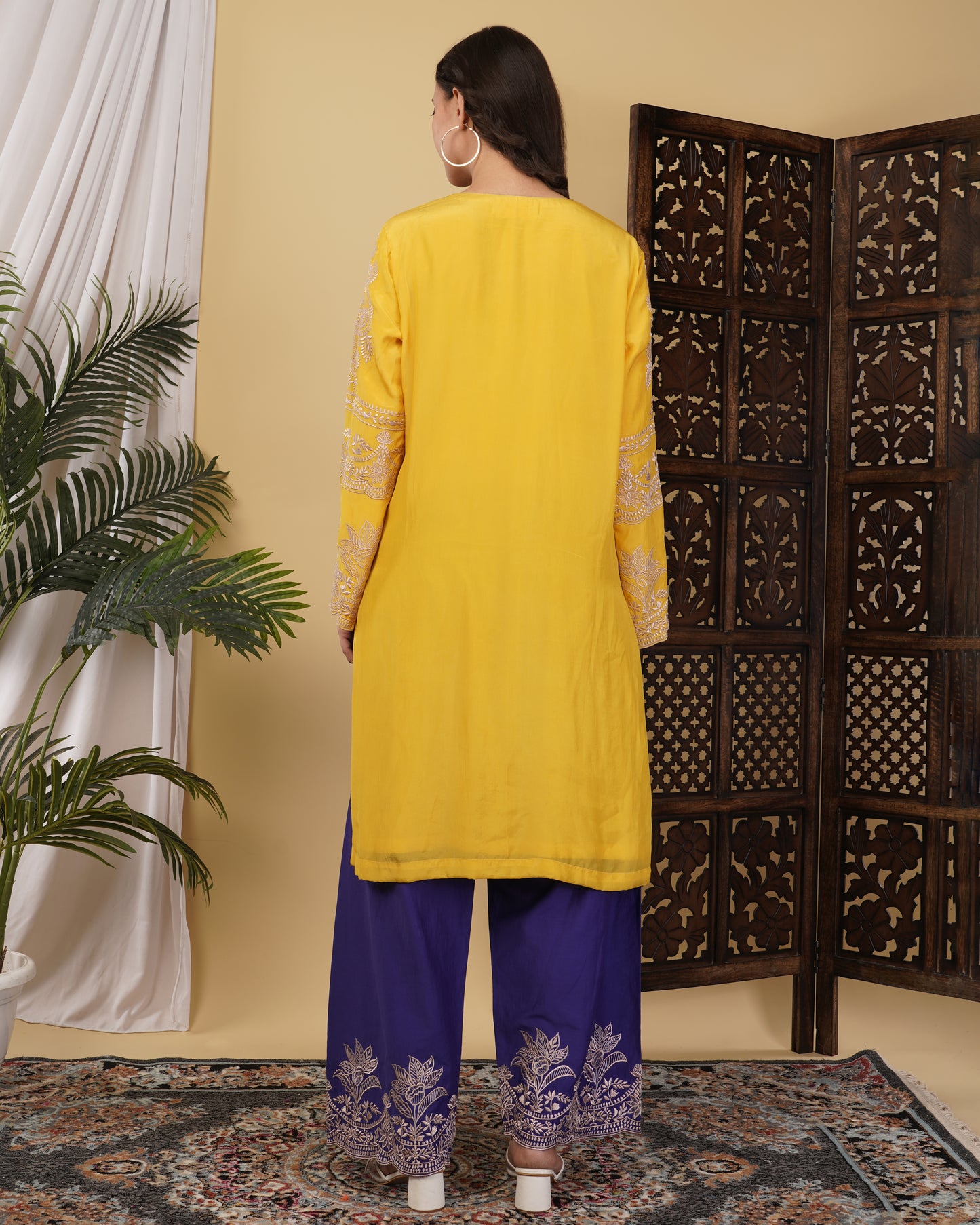 Mustard Yellow Crepe & Cotton Silk Suit Set