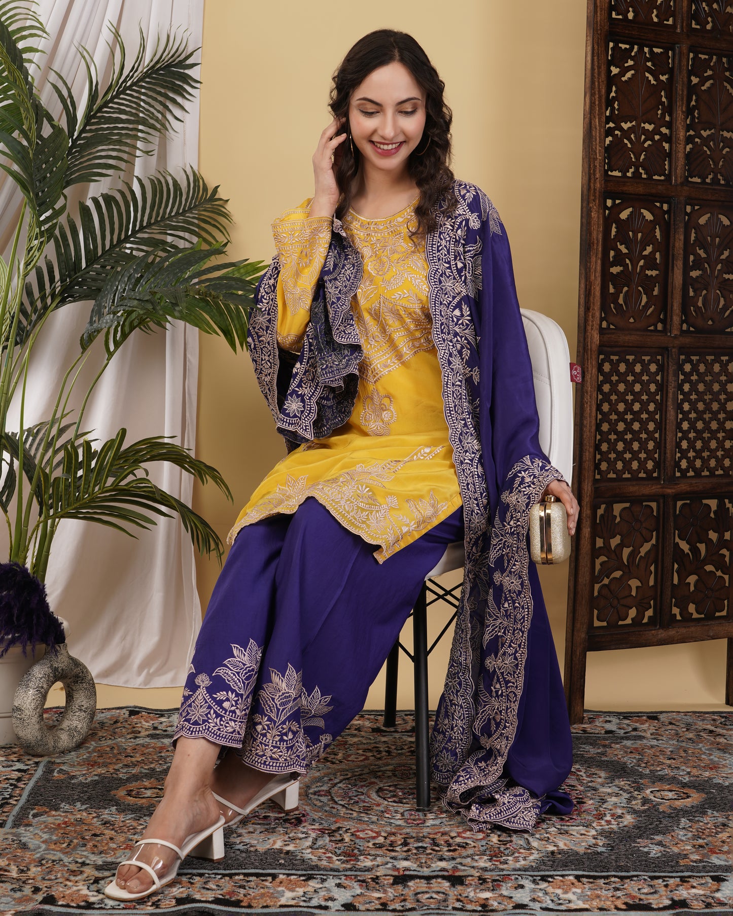 Mustard Yellow Crepe & Cotton Silk Suit Set