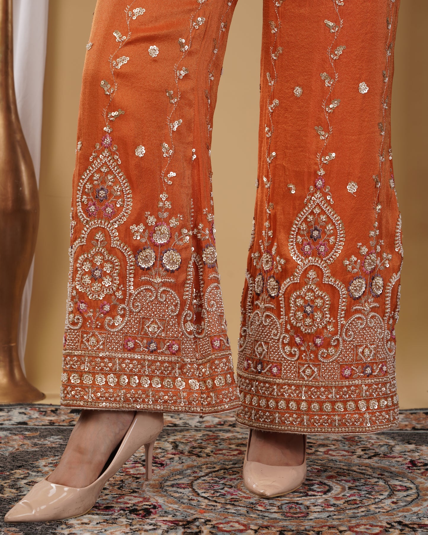 Tangerine Kurta Set with Bell Bottoms