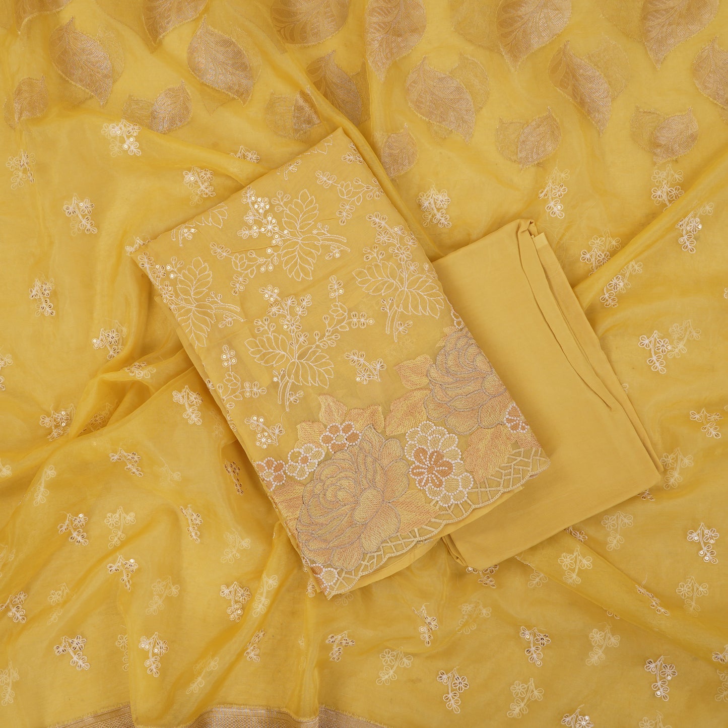 Golden Bloom Organza Suit Set