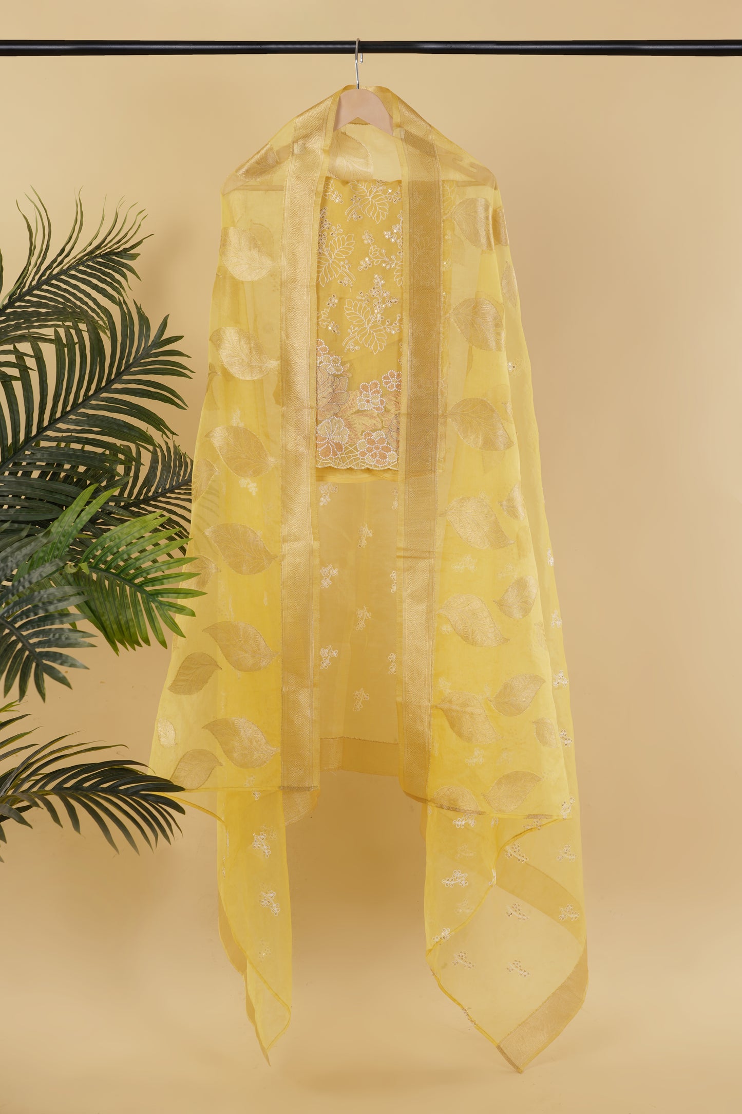 Golden Bloom Organza Suit Set