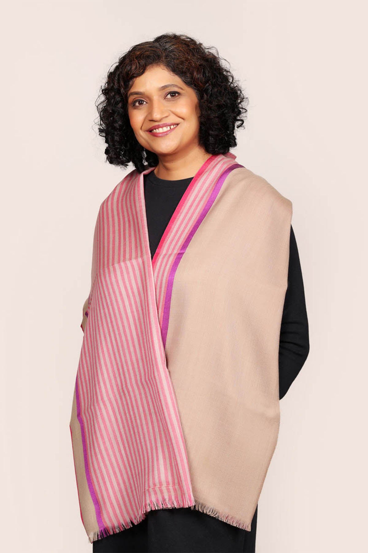 Printed pink two toned Shawl