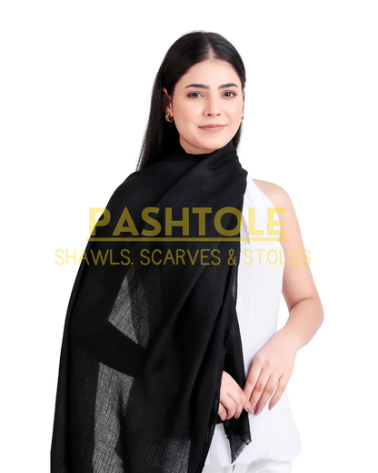 Black Fine Wool Stole