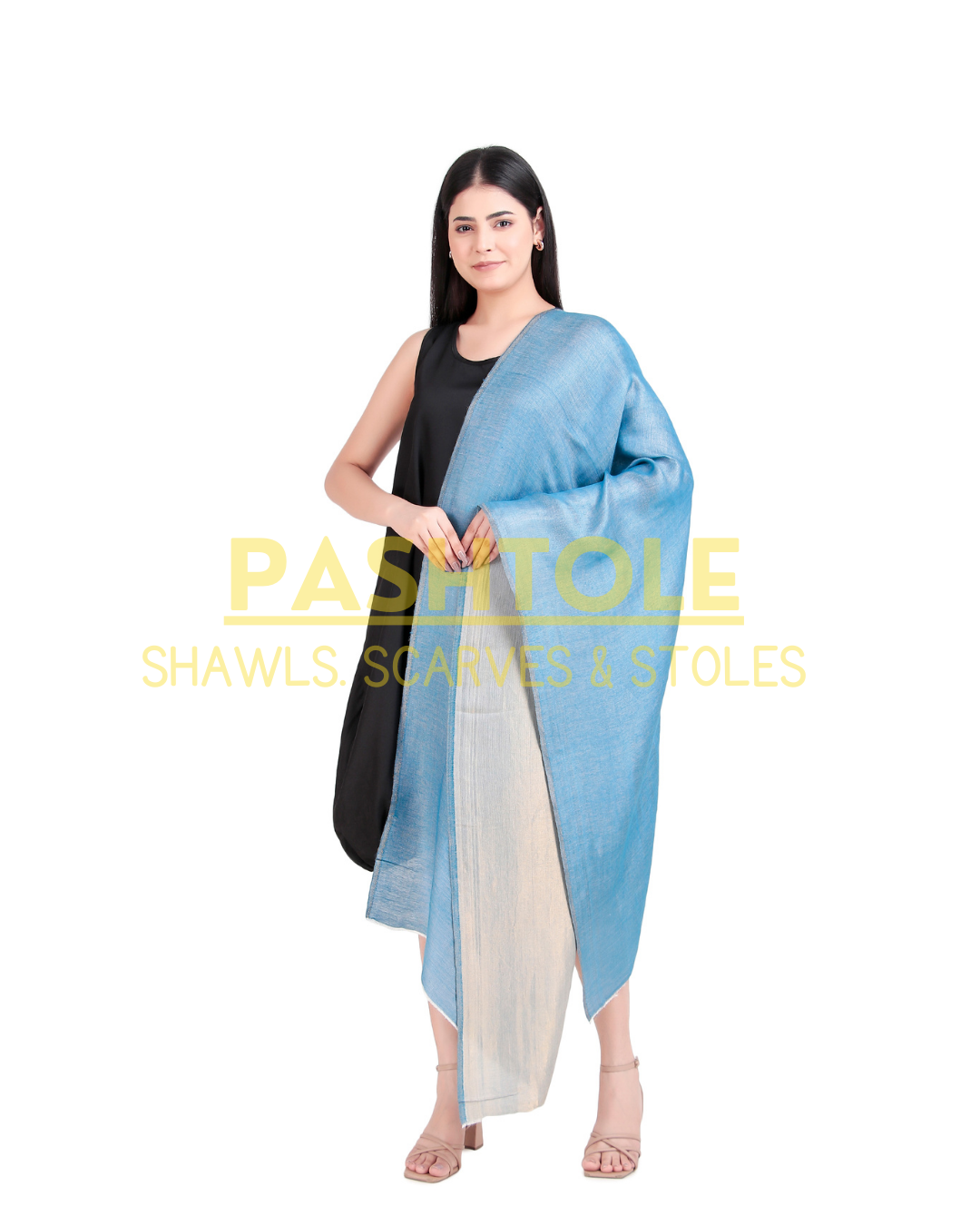 Sky Blue Zari Reversible Stole