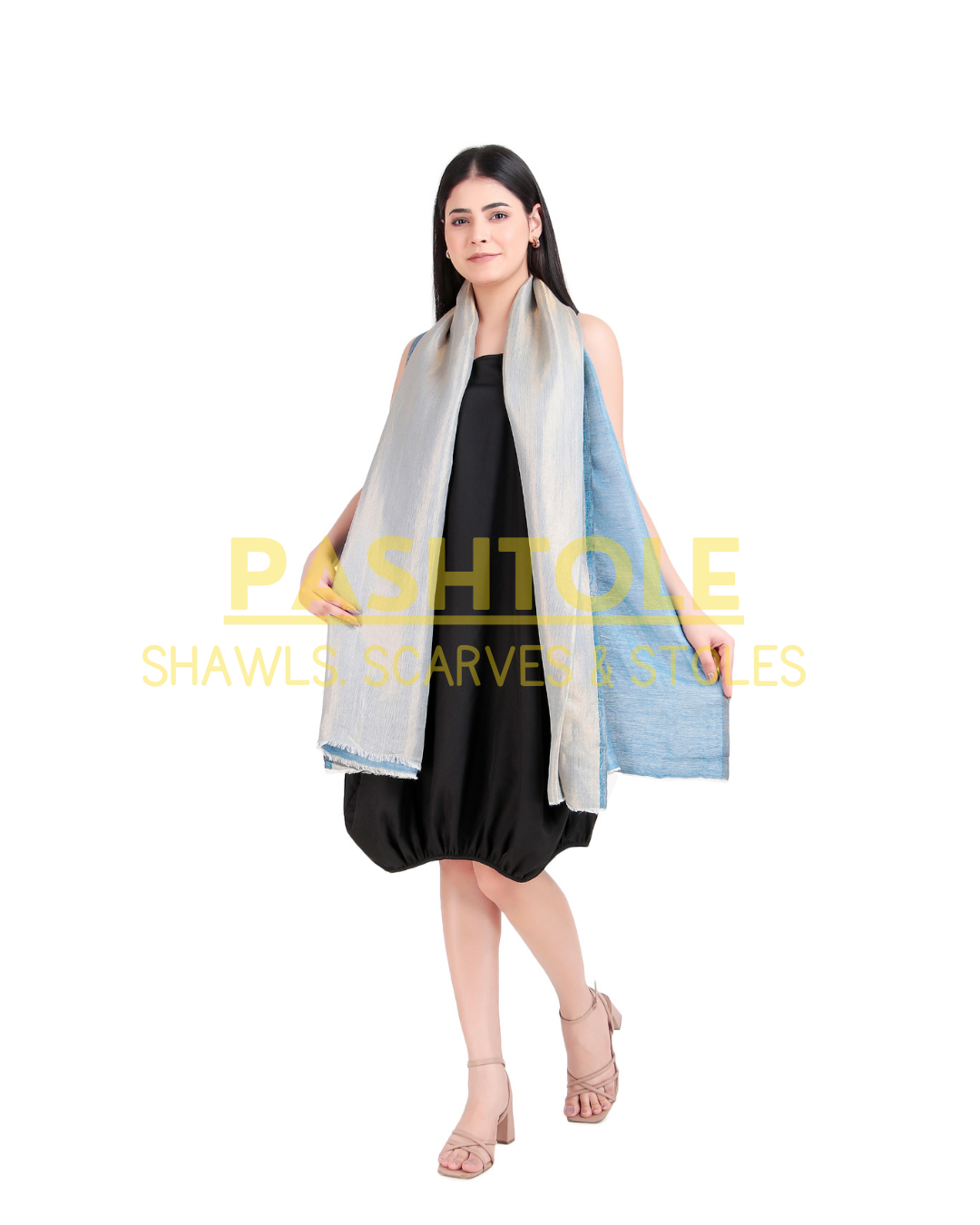 Sky Blue Zari Reversible Stole