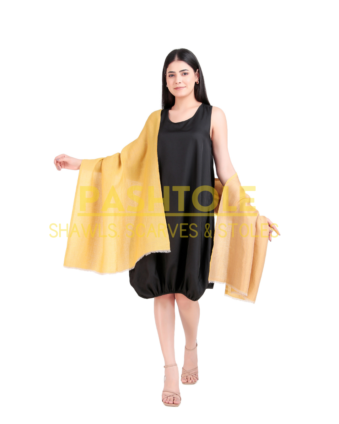 Golden Yellow Zari Reversible Stole