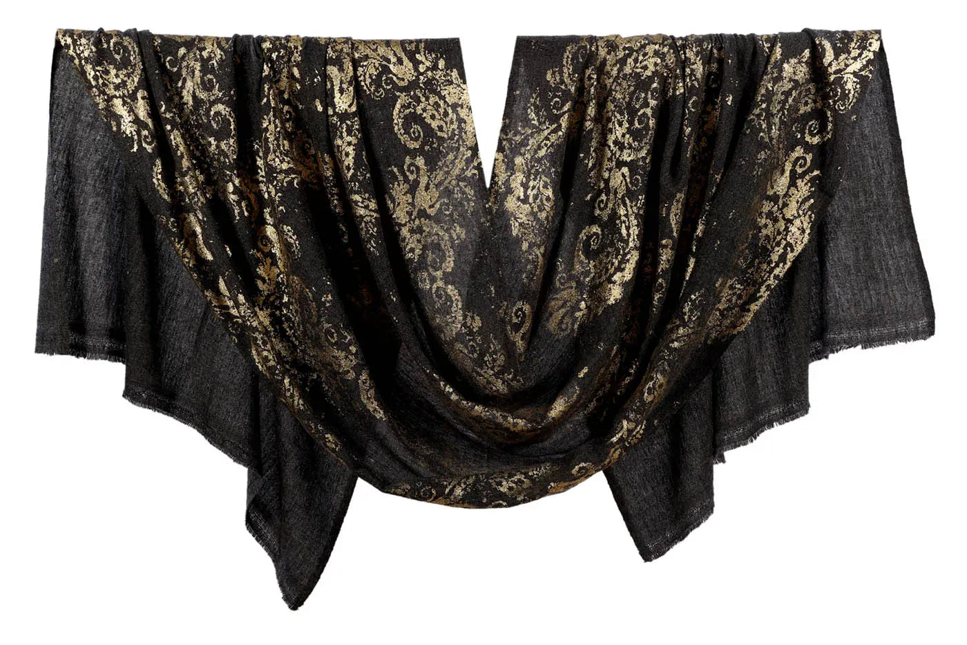 Fine Wool Stole, Printed-Golden Patterned